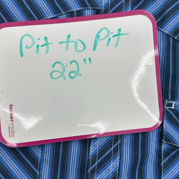 Wrangler Wrancher Shirt Mens L Blue Stripes Pearl Snaps Coastal Western Cowboy - Picture 5 of 5